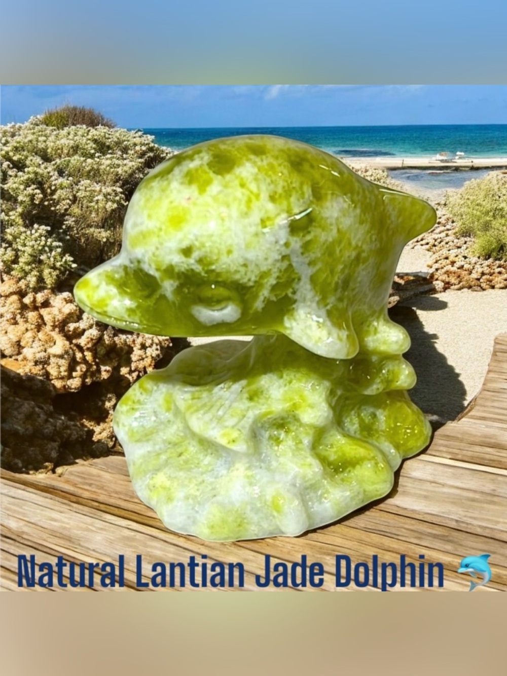 Natural Lantian Jade ( Serpentine ) Crystal Gemstone Dolphin 🐬 Carving NWOT